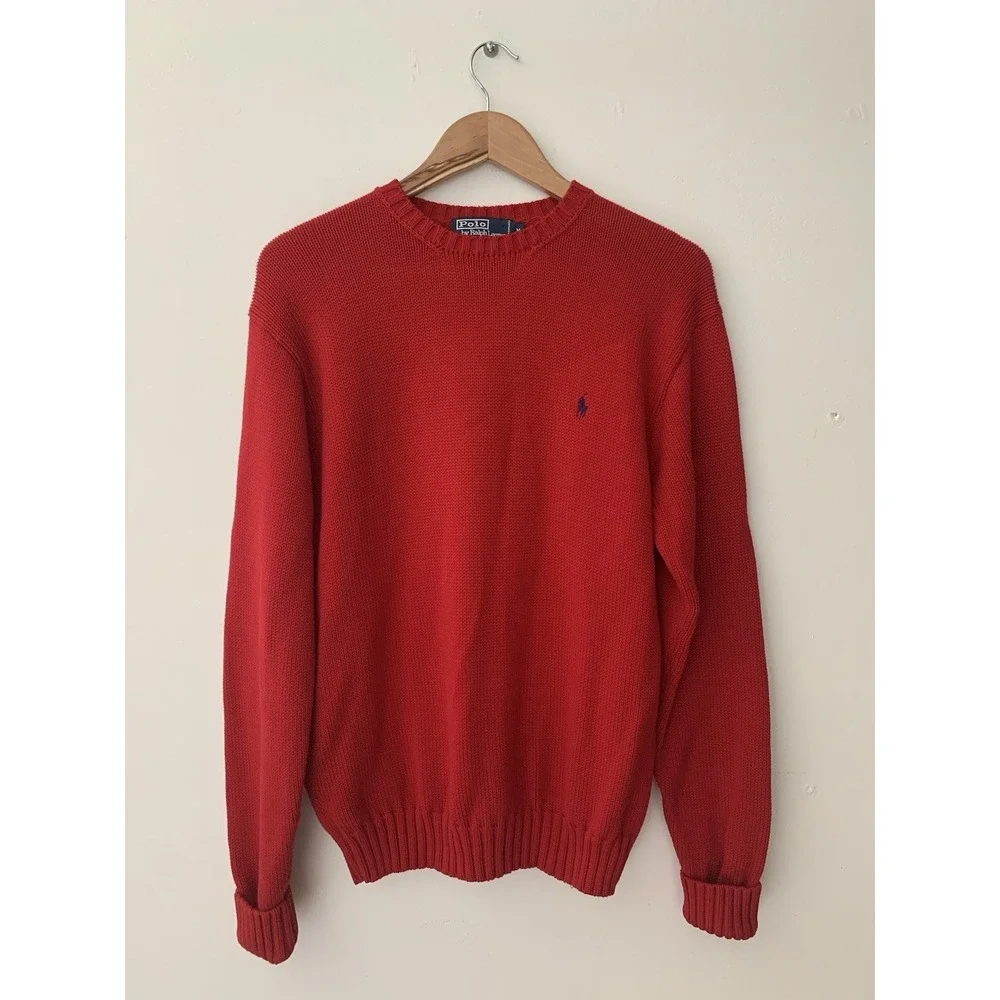 Polo Ralph Lauren Red 100% Cotton Sweater Pullover Crew Neck Prep Ivy Timeless